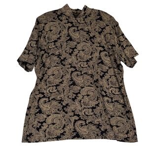 Frazier Lawrence Woman Paisley Mock Neck Top Black Gold 1X Made in USA Vintage